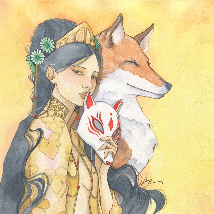 Kitsune-femme-renard-esprit-mythologie-japonaise- illustratrice-Aemarielle