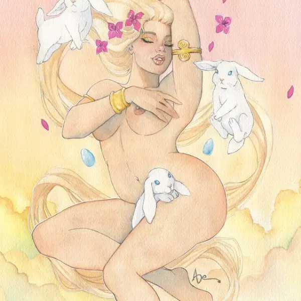 Lady Easter - Illustration de Pâques- aquarelle originale fantasy - Aemarielle