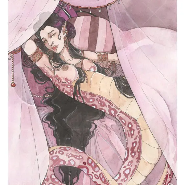 La femme-serpent - Aquarelle originale- carte postale A4 - Aemarielle