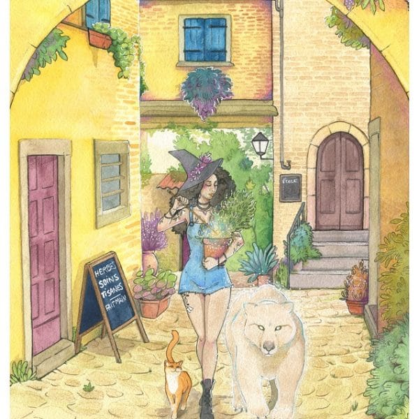 Aquarelle originale - La sorcière herboriste - Aemarielle - sorcière moderne