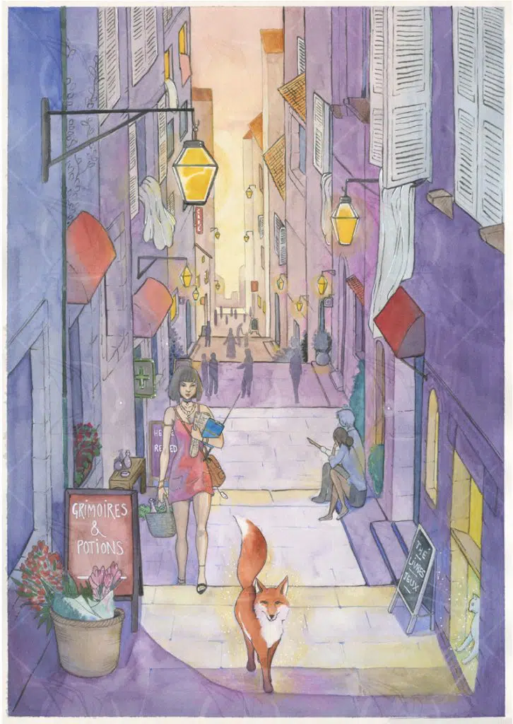 Le renard et la sorcière - aquarelle originale