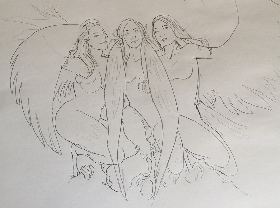 Croquis recherche des harpies - la composition du cadeau de mariage personnalisé - Aemarielle