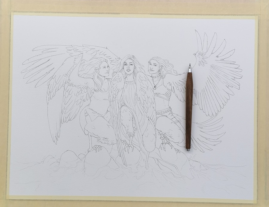 Dessin au propre - les Harpies-cadeau de mariage