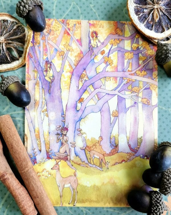 Carte postale de l'arbre aux esprits - automne fantasy