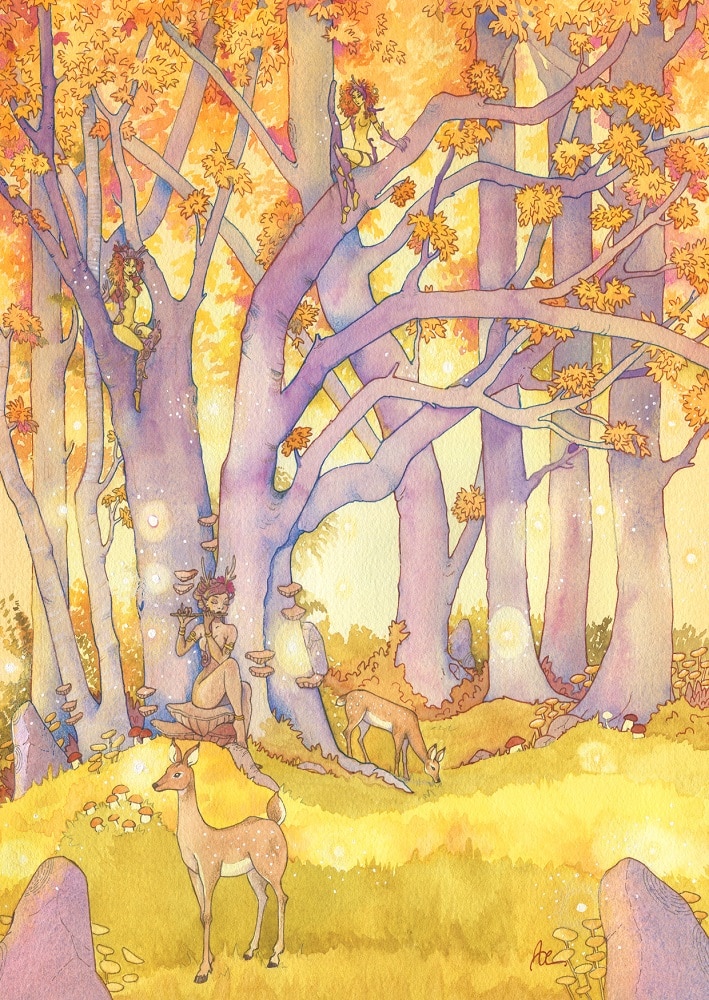 Aquarelle fantasy - L'arbre aux esprits - Aemarielle