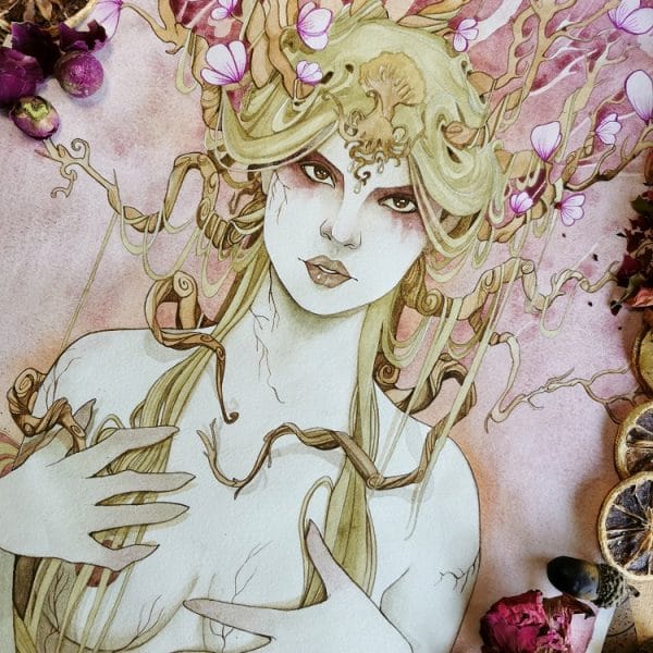 Aquarelle originale fantasy - Rhéa la mère des dieux