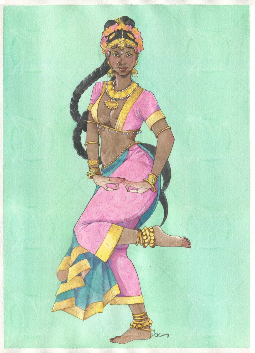 Une danseuse indienne sur fond turquoise