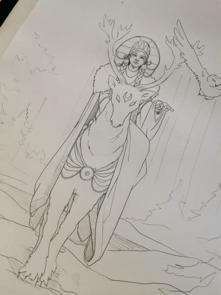 Le dessin affiné de Snegurochka la fille de neige, pas encore sur papier aquarelle.