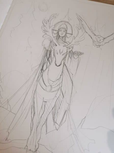 Le croquis de la fille de neige, Snegurochka, sur une page de mon carnet