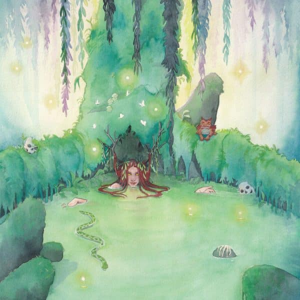 L'antre de la Rusalka est une aquarelle originale représentant une roussalka, un esprit des eaux féminin, plongée dans un bassin naturel sous un saule. Autour d'elle, des crapauds rouges, des ossements et des amanites évoquent une menace subtile.