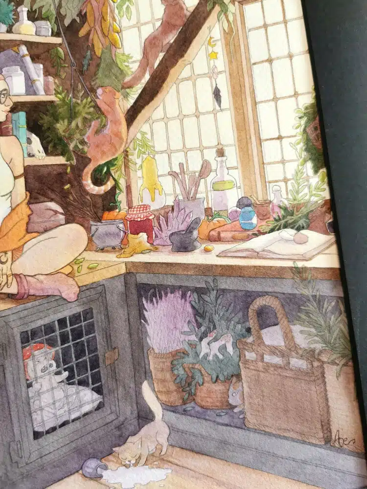 La sorcière aux chats - Aquarelle originale – Image 3