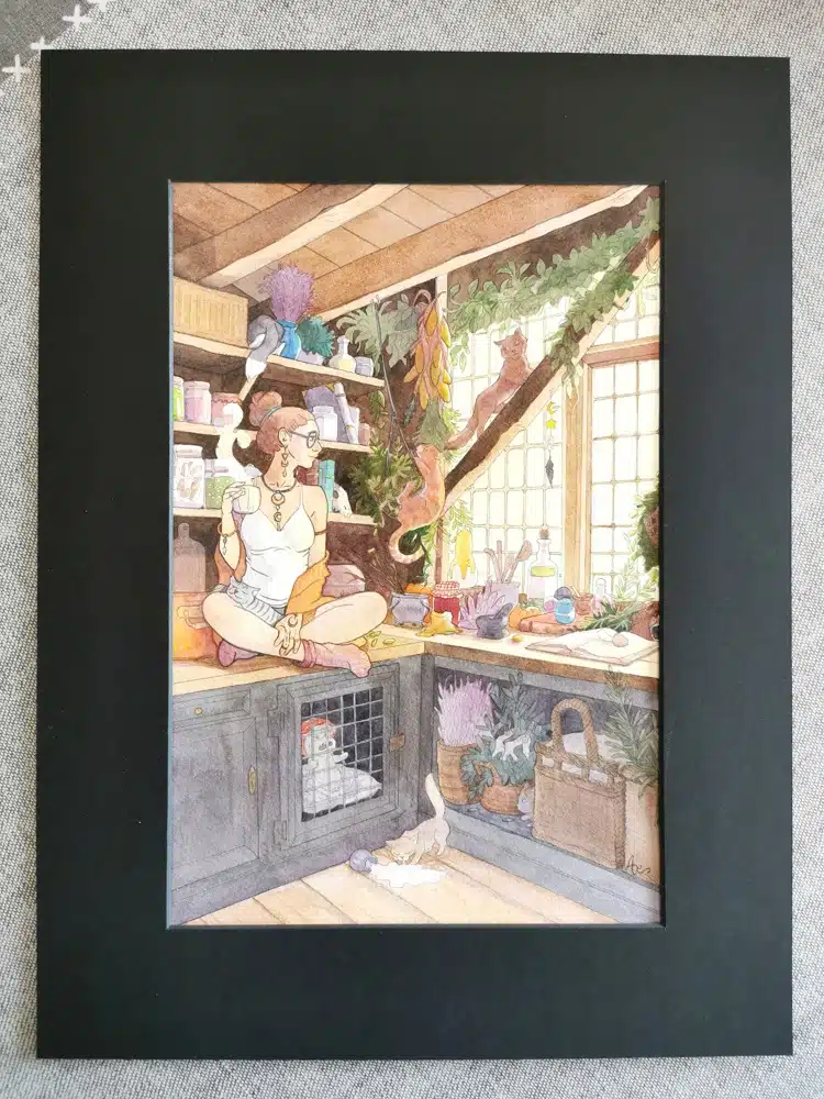 La sorcière aux chats - Aquarelle originale – Image 5